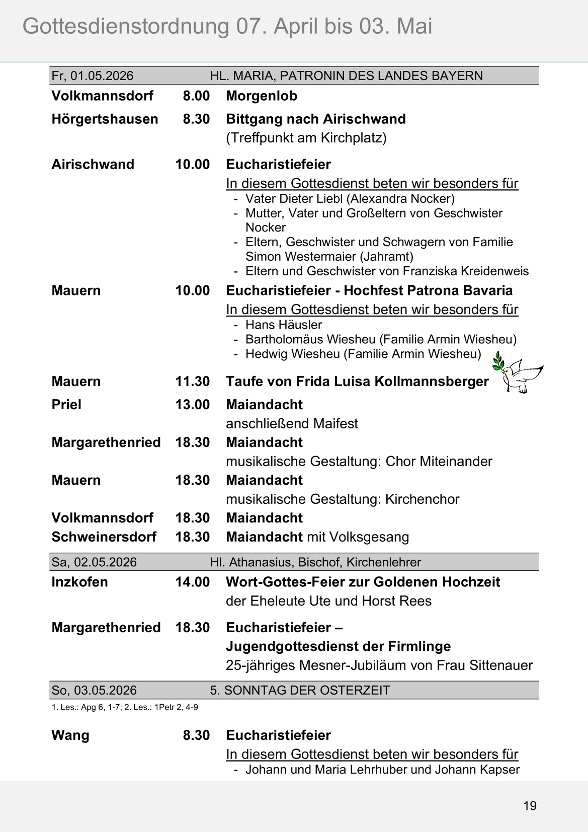 Pfarrblatt für die Pfarrverbände Hörgertshausen-Gammelsdorf und Mauern 04.April bis 03.Mai 2026 Seite 19