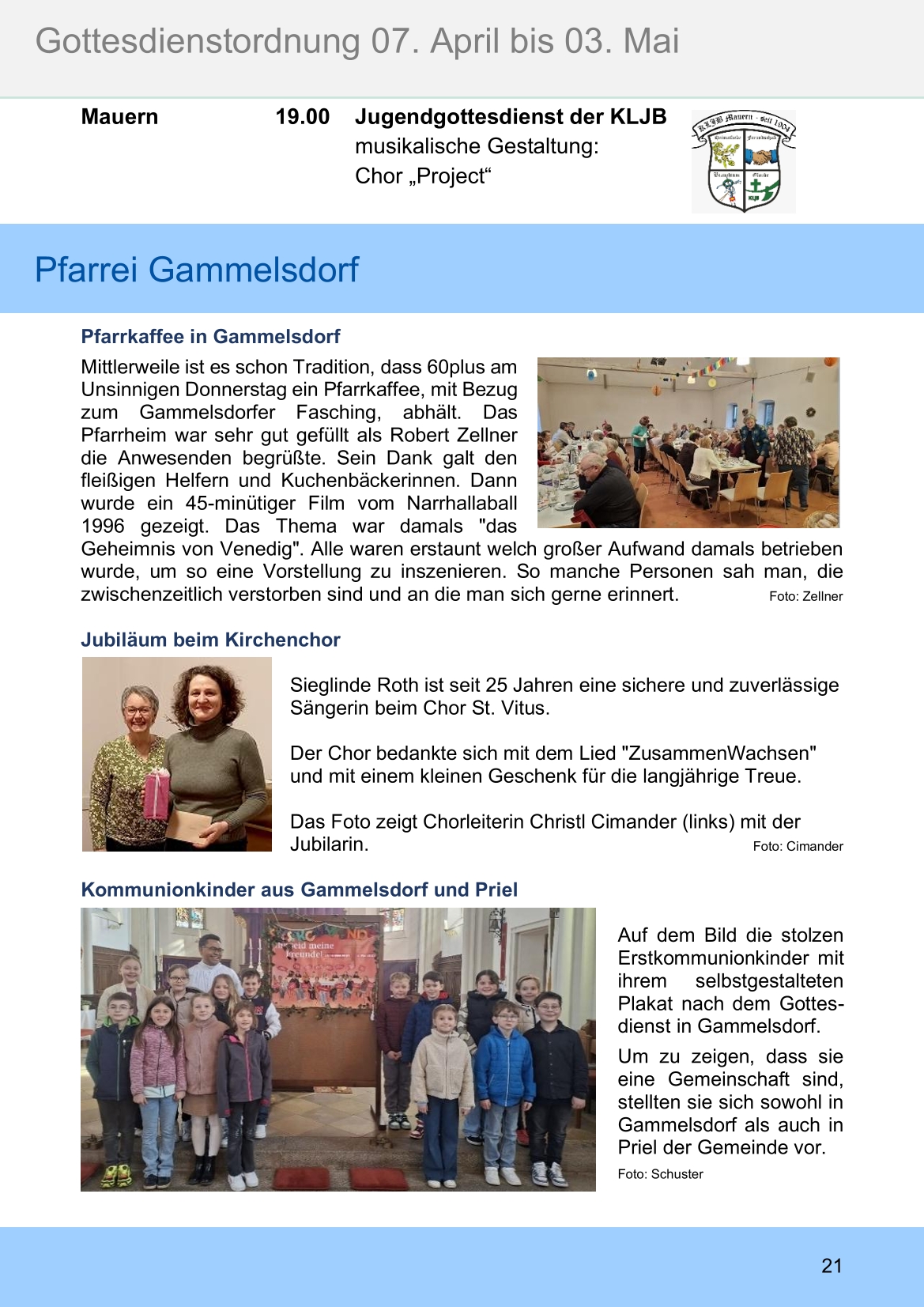 Pfarrblatt für die Pfarrverbände Hörgertshausen-Gammelsdorf und Mauern 04.April bis 03.Mai 2026 Seite 21