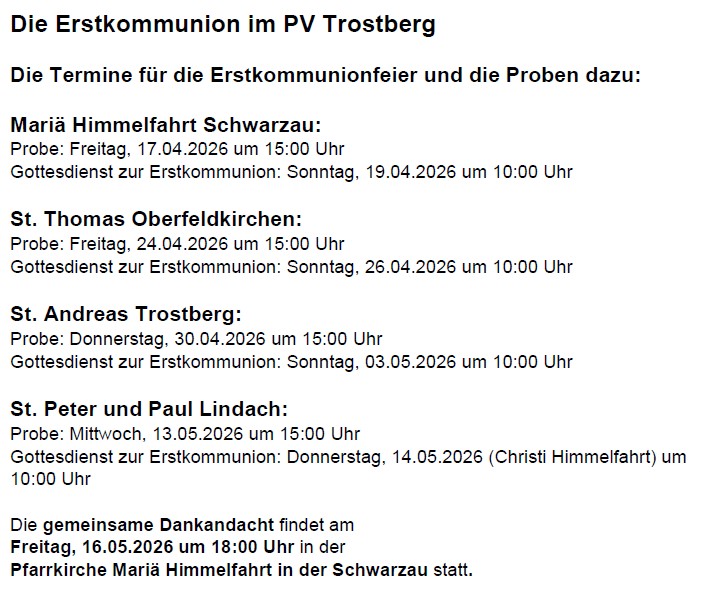 Erstkommunion 2026 Termine