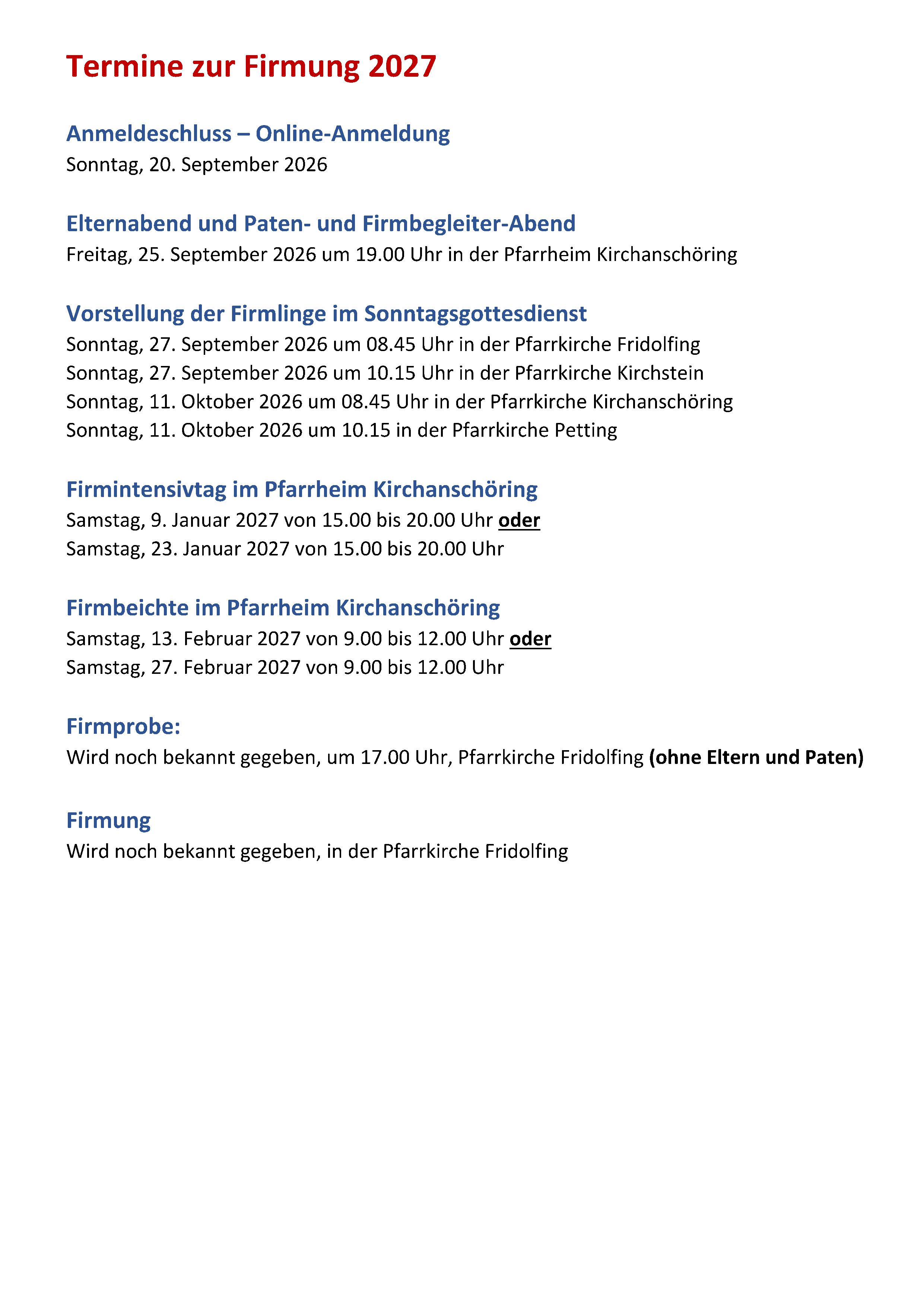 Termine zur Firmung 2027 Bild