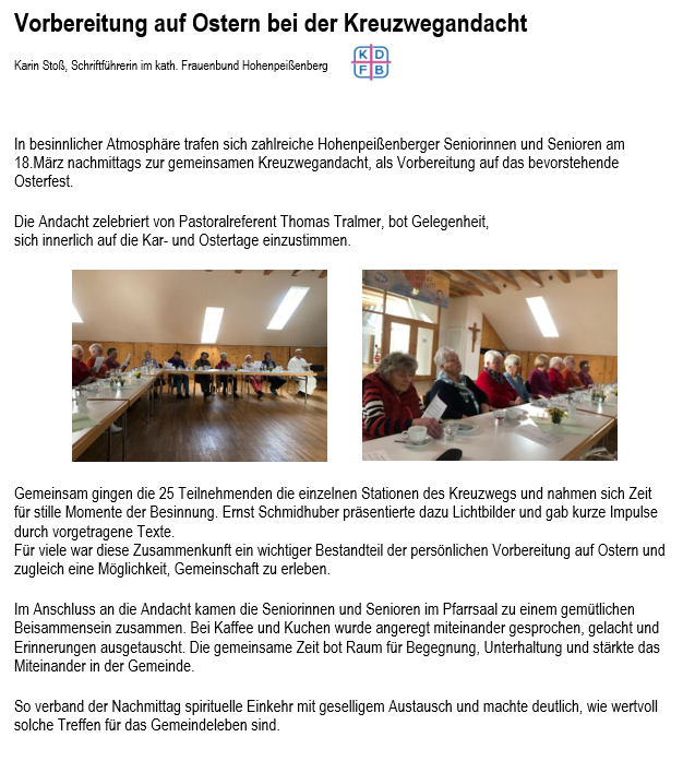 Vorbereitung auf Ostern - Kreuzwegandacht