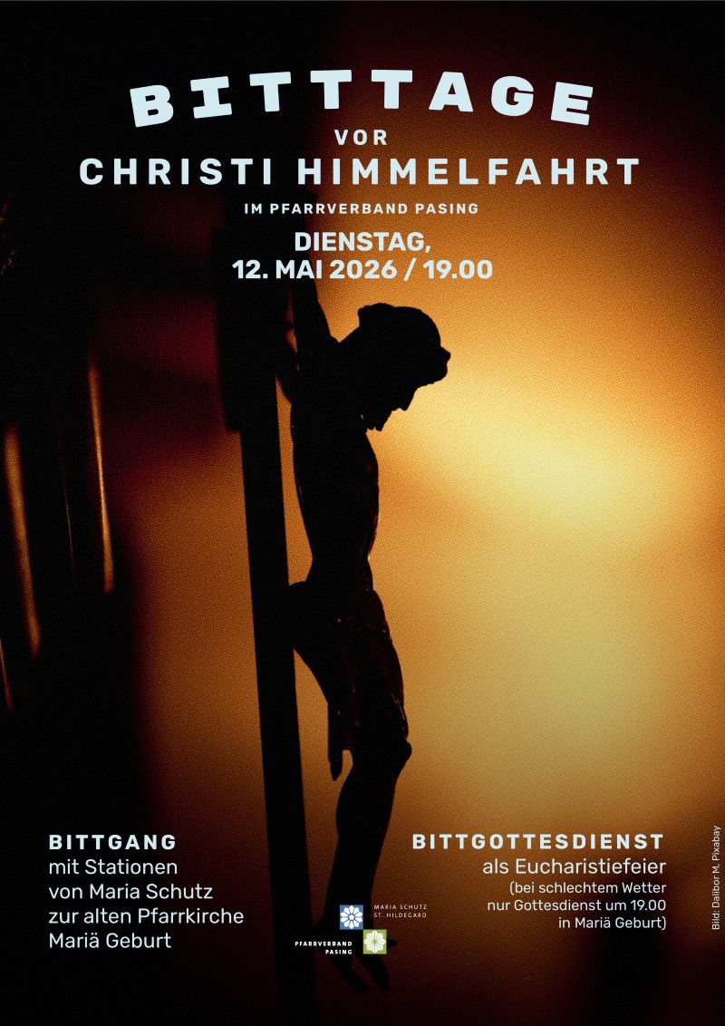 Kruzifix im Sonnenuntergang, Text nebenstehend