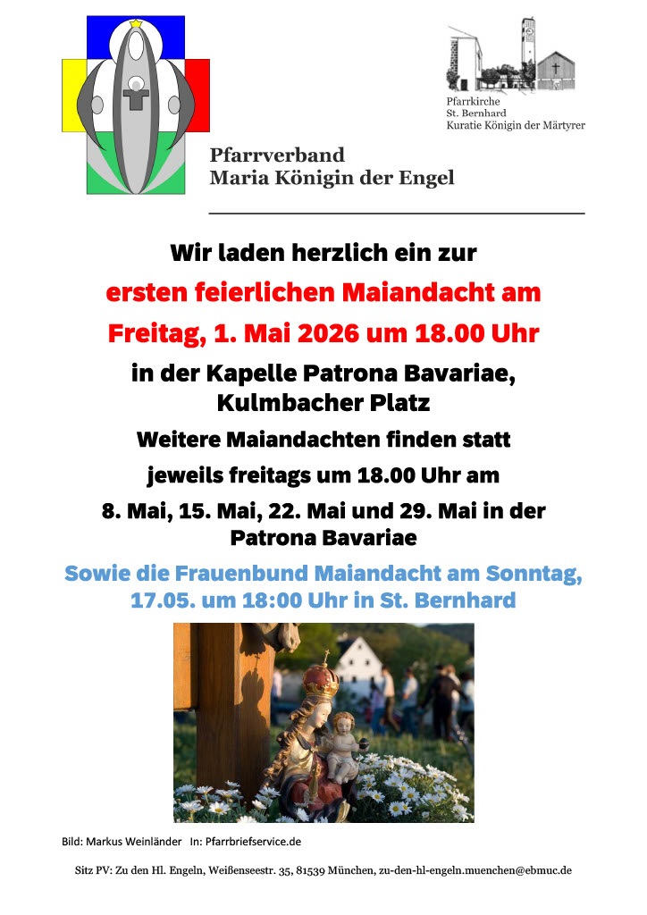 Einladung zu den Maiandachten in Patrona Bavariae
