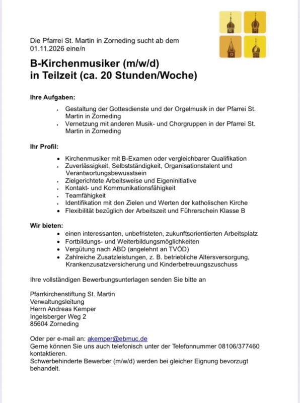 Stellenanz. Kirchenmusiker 11.26