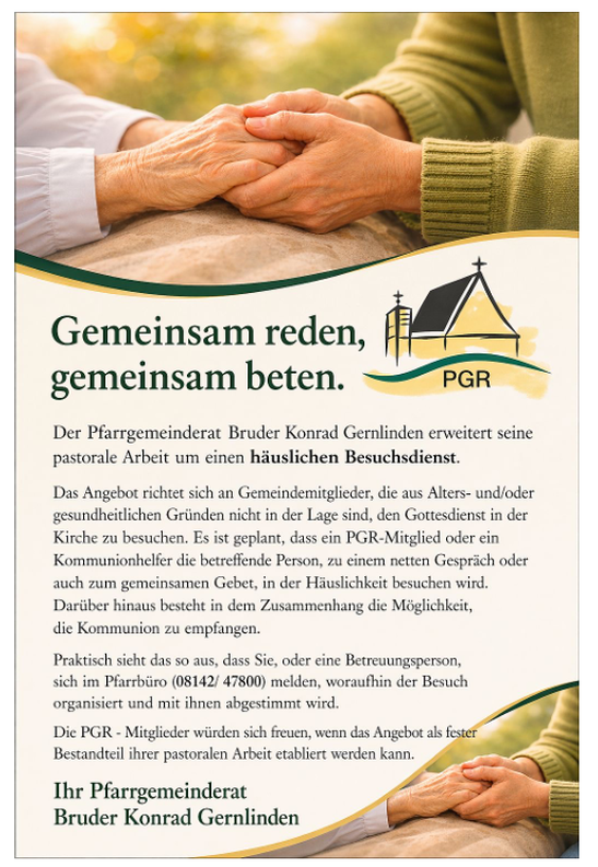 Häuslicher Besuchsdienst des PGR's von der Pfarrei Bruder Konrad Gernlinden