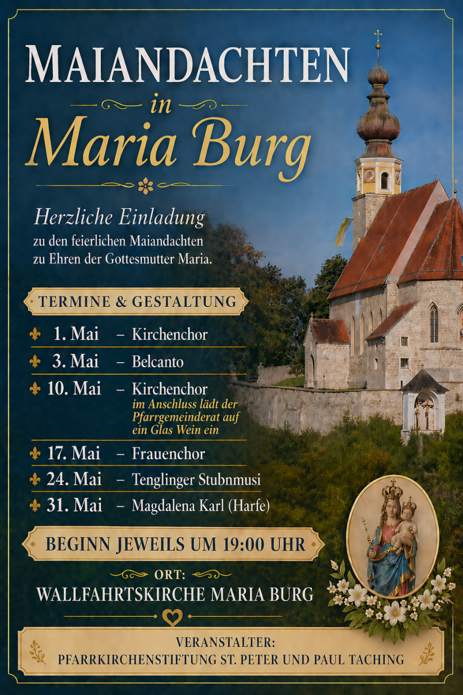 Flyer Maiandachten 2026 in Burg