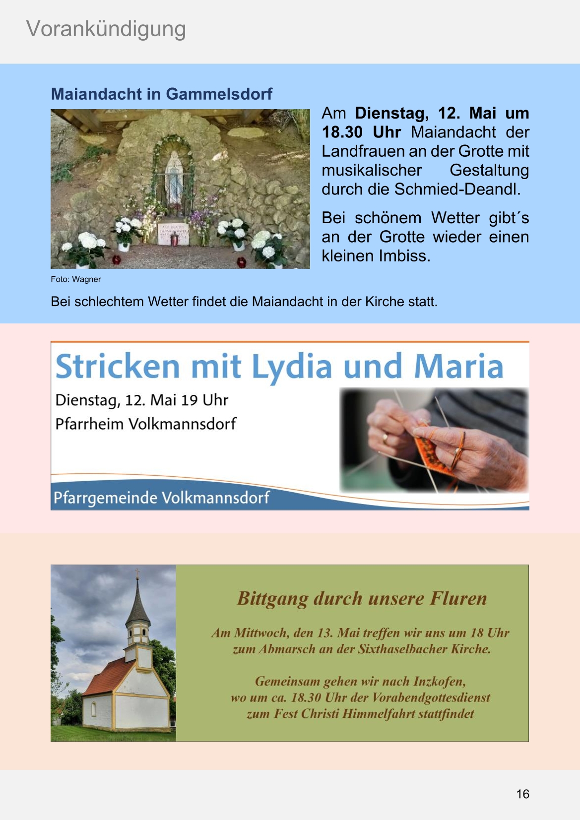 Pfarrblatt für die Pfarrverbände Hörgertshausen-Gammelsdorf und Mauern 04.Mai bis 07.Juni 2026 Seite 16