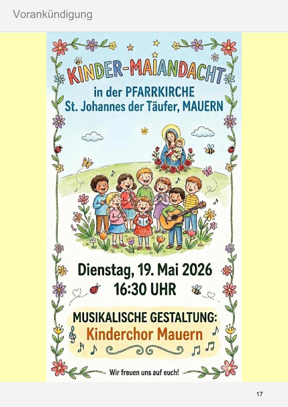 Pfarrblatt für die Pfarrverbände Hörgertshausen-Gammelsdorf und Mauern 04.Mai bis 07.Juni 2026 Seite 17