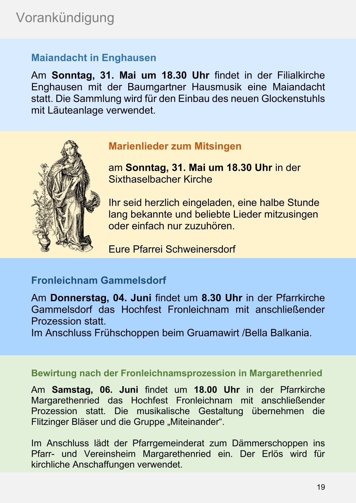 Pfarrblatt für die Pfarrverbände Hörgertshausen-Gammelsdorf und Mauern 04.Mai bis 07.Juni 2026 Seite 19
