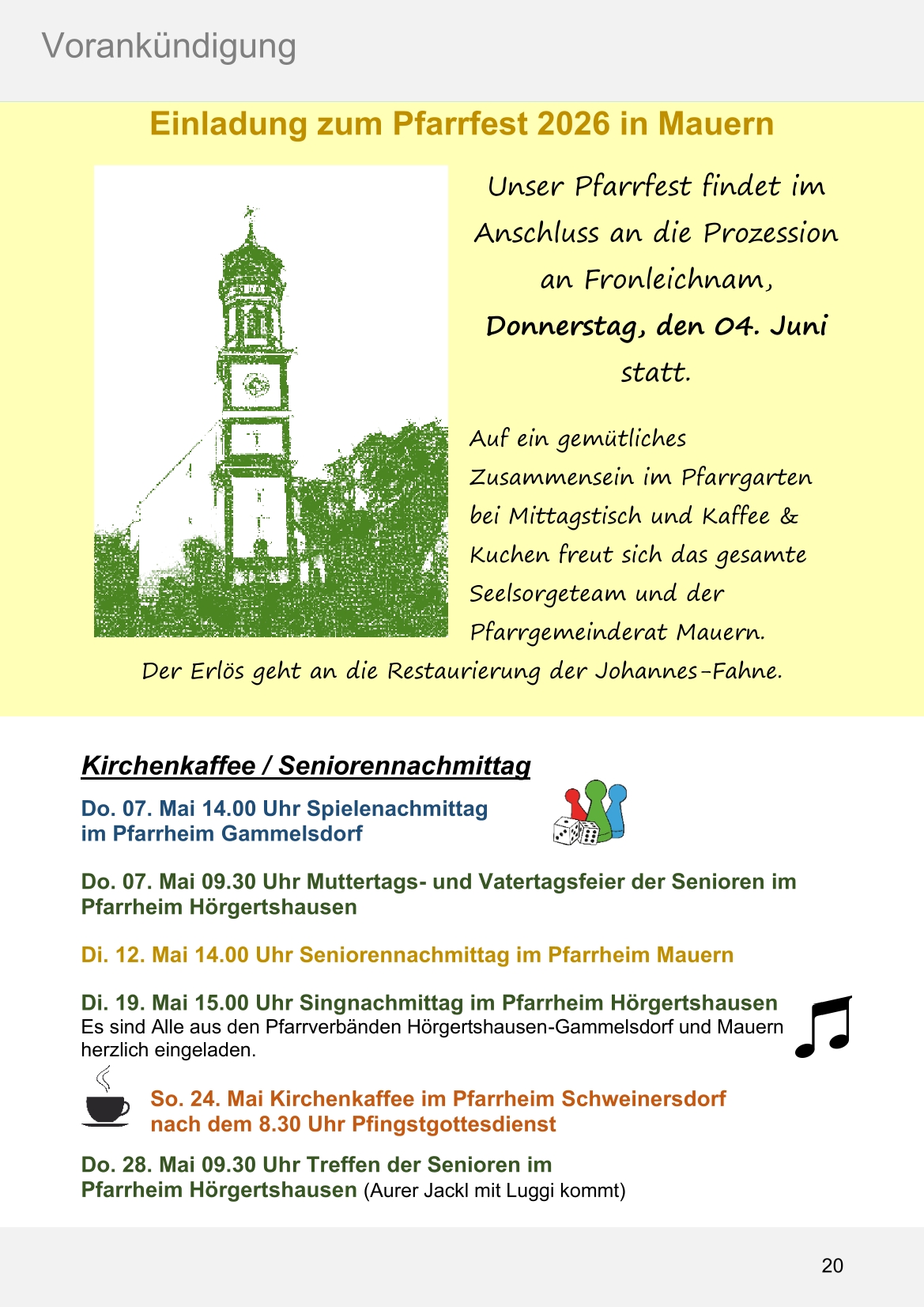 Pfarrblatt für die Pfarrverbände Hörgertshausen-Gammelsdorf und Mauern 04.Mai bis 07.Juni 2026 Seite 20