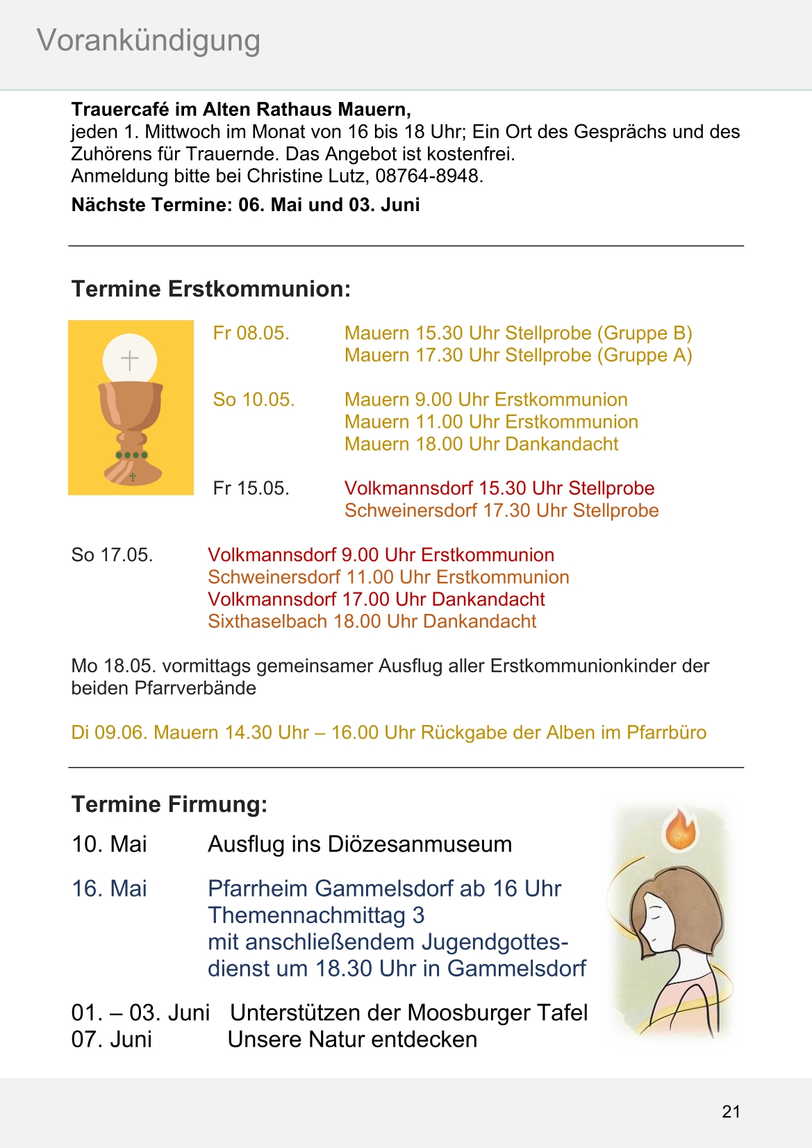 Pfarrblatt für die Pfarrverbände Hörgertshausen-Gammelsdorf und Mauern 04.Mai bis 07.Juni 2026 Seite 21