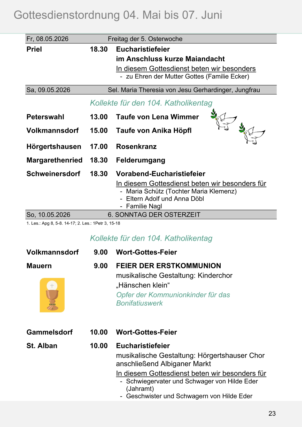 Pfarrblatt für die Pfarrverbände Hörgertshausen-Gammelsdorf und Mauern 04.Mai bis 07.Juni 2026 Seite 23