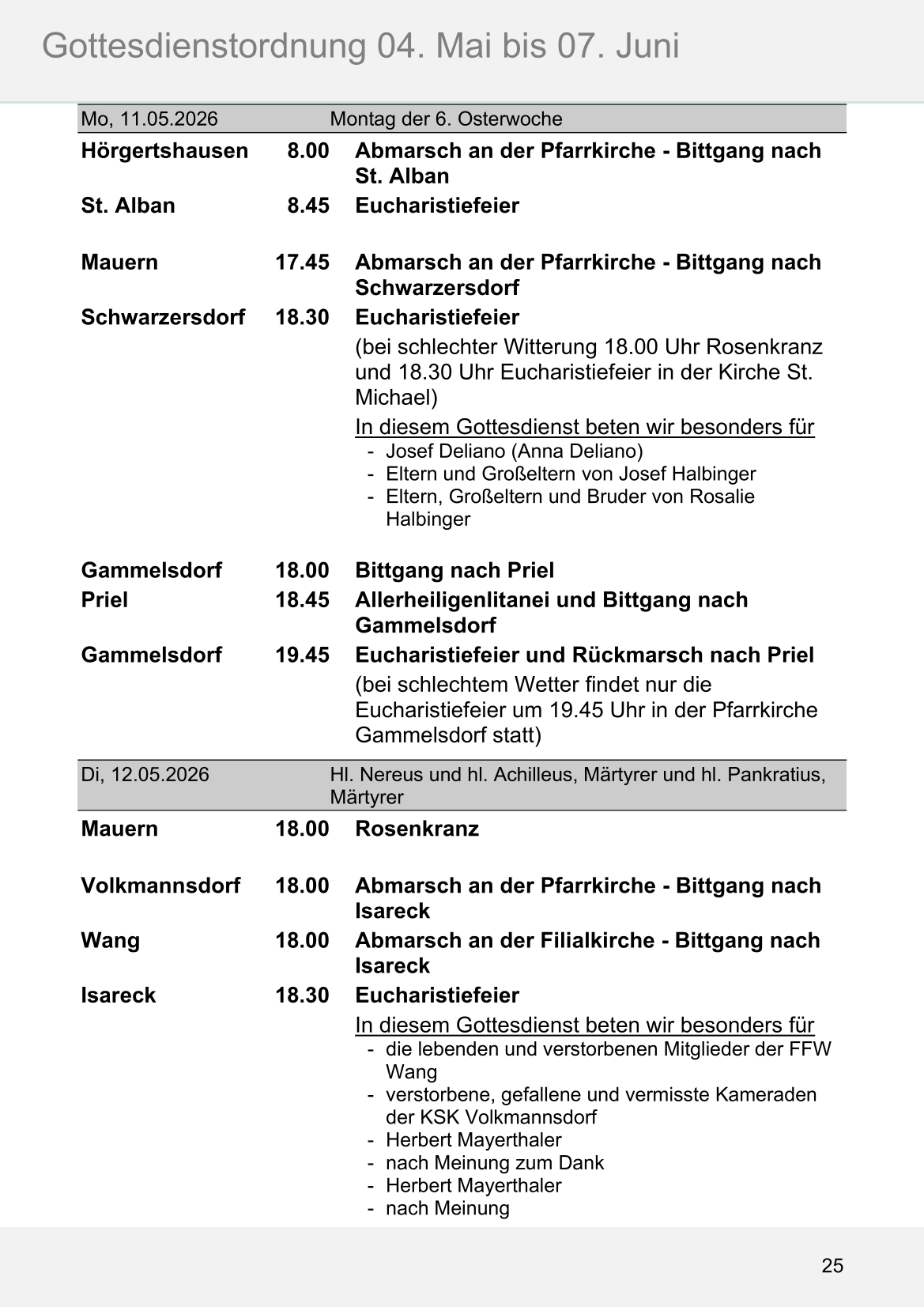Pfarrblatt für die Pfarrverbände Hörgertshausen-Gammelsdorf und Mauern 04.Mai bis 07.Juni 2026 Seite 25