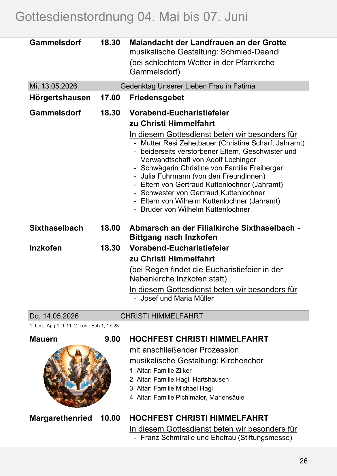 Pfarrblatt für die Pfarrverbände Hörgertshausen-Gammelsdorf und Mauern 04.Mai bis 07.Juni 2026 Seite 26