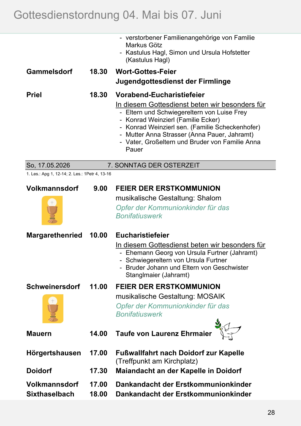 Pfarrblatt für die Pfarrverbände Hörgertshausen-Gammelsdorf und Mauern 04.Mai bis 07.Juni 2026 Seite 28