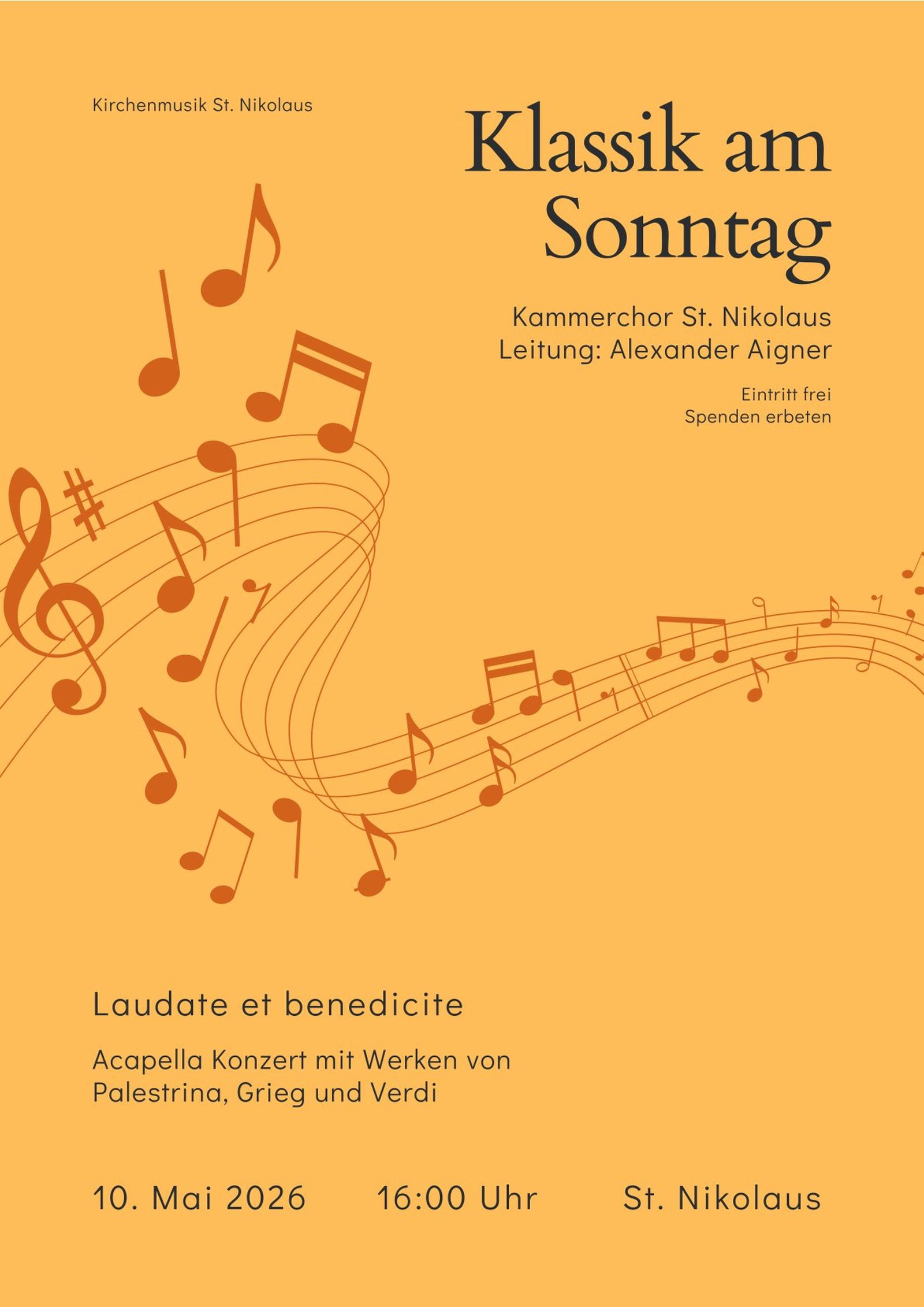 Blue Brown Simple Music Concert<br/>Klassik am Sonntag am 10. Mai 2026 um 16 Uhr in St. Nikolaus