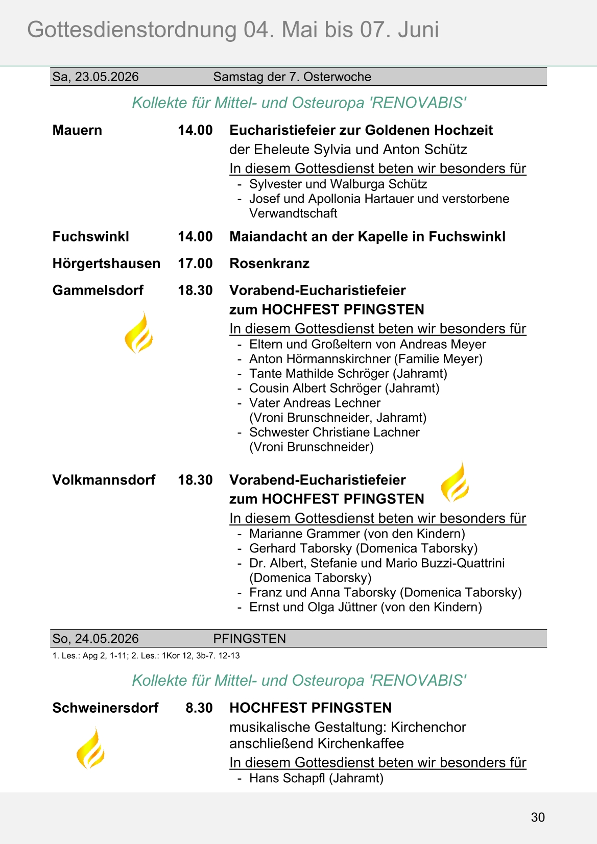 Pfarrblatt für die Pfarrverbände Hörgertshausen-Gammelsdorf und Mauern 04.Mai bis 07.Juni 2026 Seite 30