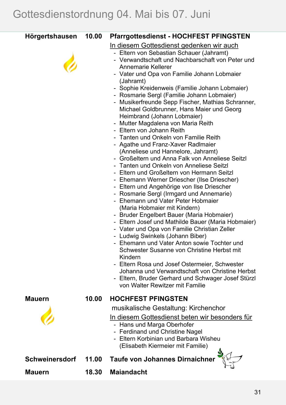 Pfarrblatt für die Pfarrverbände Hörgertshausen-Gammelsdorf und Mauern 04.Mai bis 07.Juni 2026 Seite 31