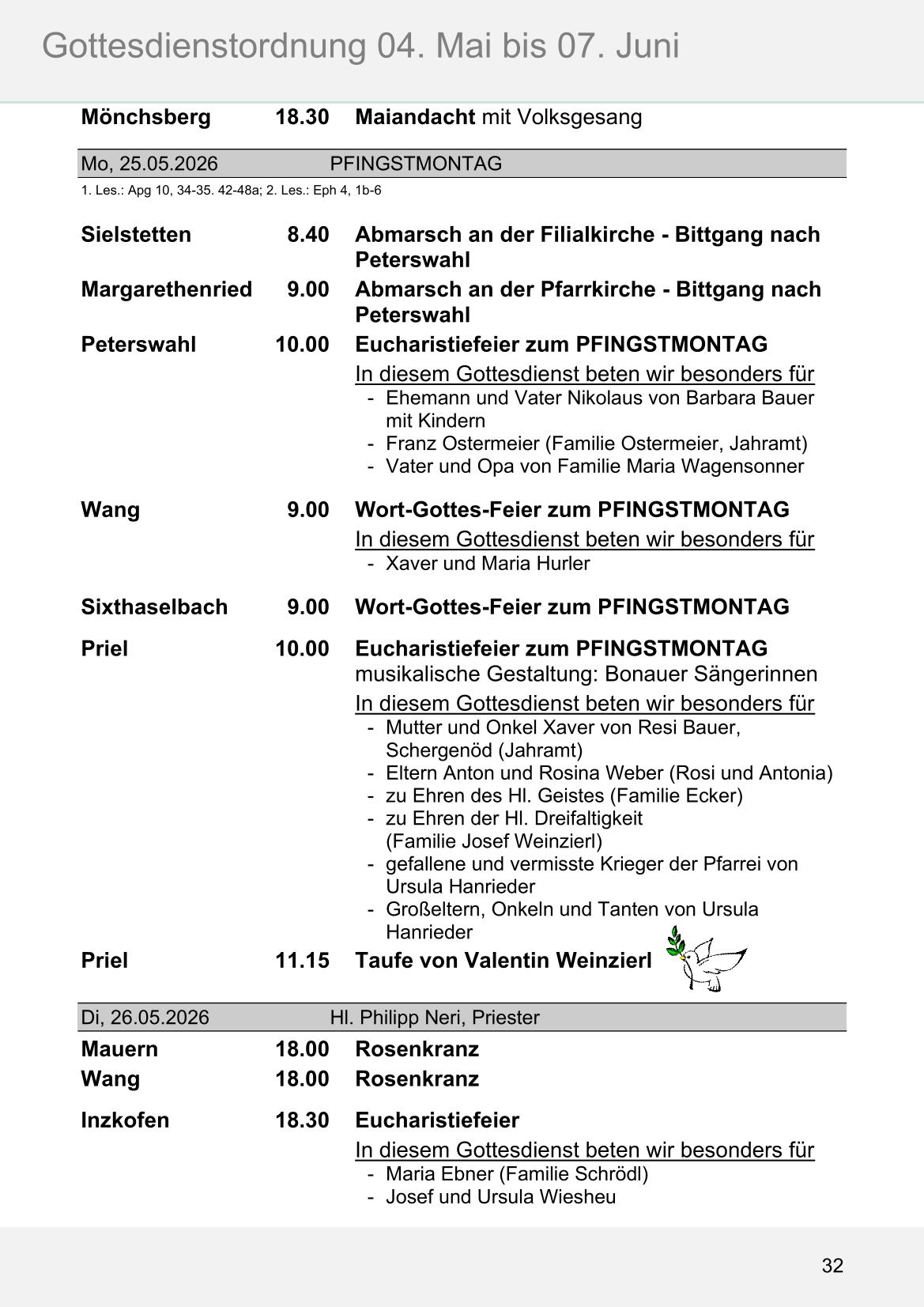 Pfarrblatt für die Pfarrverbände Hörgertshausen-Gammelsdorf und Mauern 04.Mai bis 07.Juni 2026 Seite 32