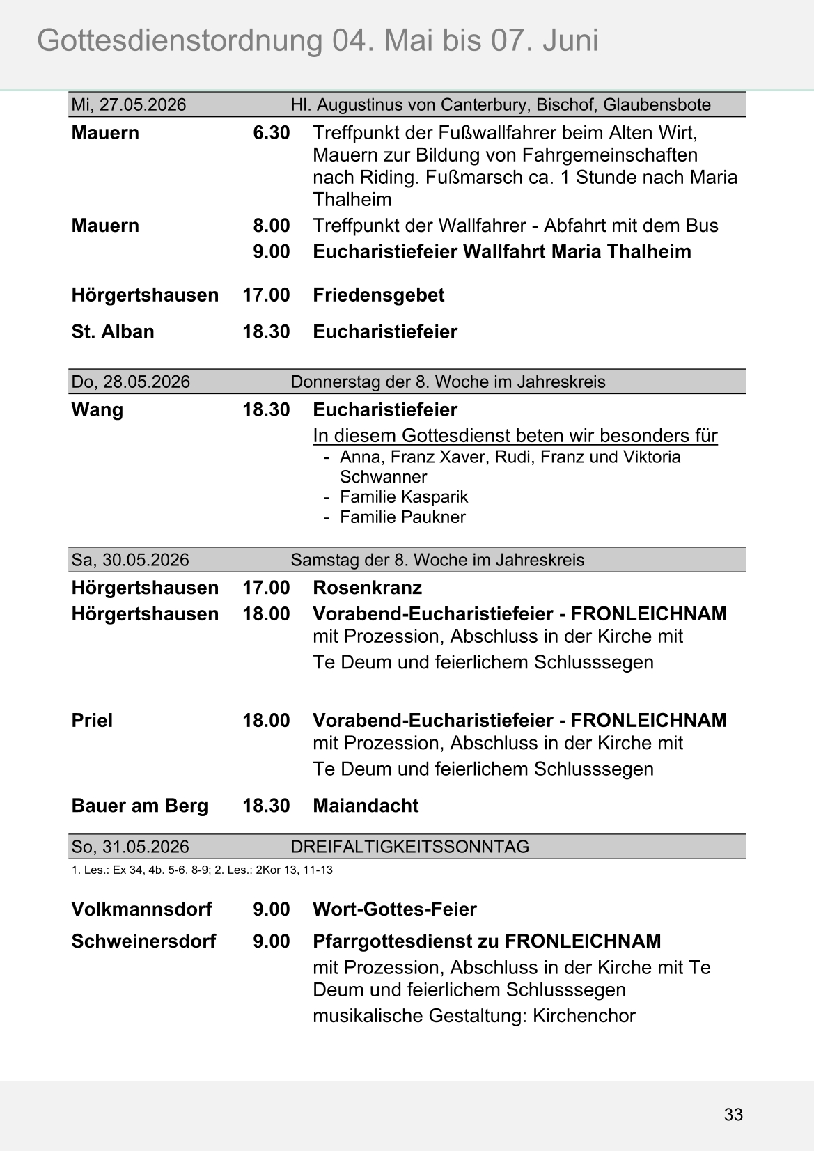 Pfarrblatt für die Pfarrverbände Hörgertshausen-Gammelsdorf und Mauern 04.Mai bis 07.Juni 2026 Seite 33