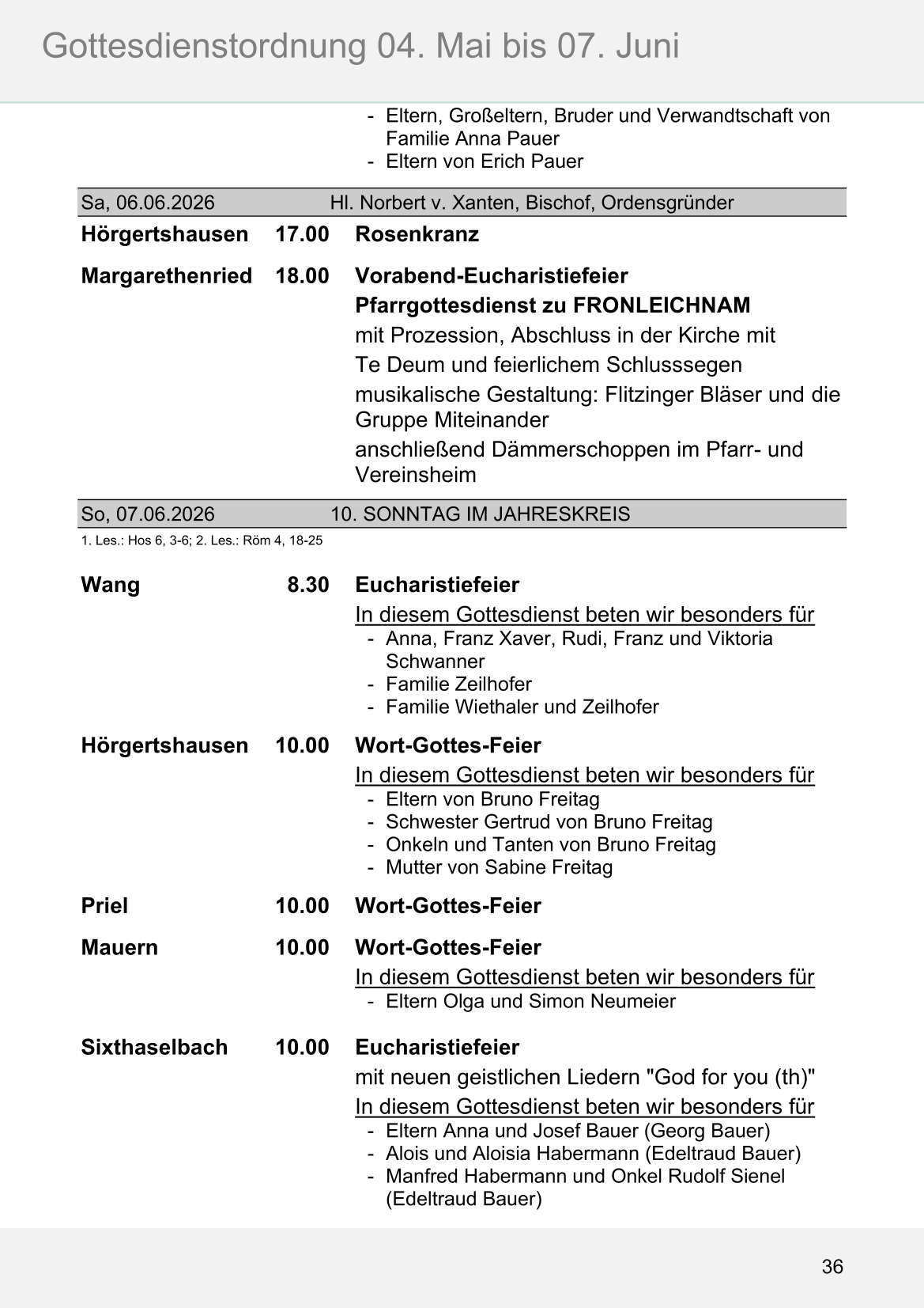 Pfarrblatt für die Pfarrverbände Hörgertshausen-Gammelsdorf und Mauern 04.Mai bis 07.Juni 2026 Seite 36