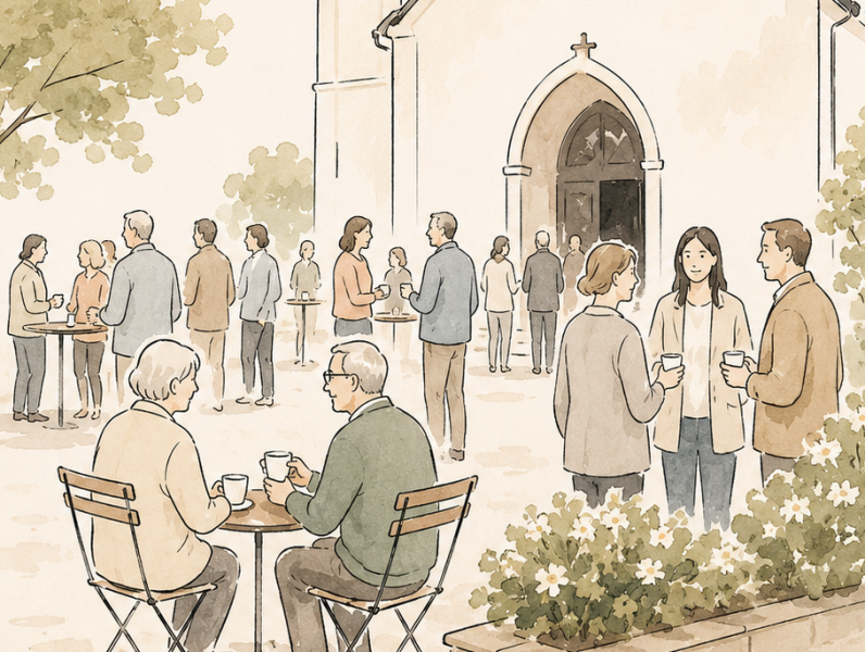 Zeichnung Kaffee an derKirche
