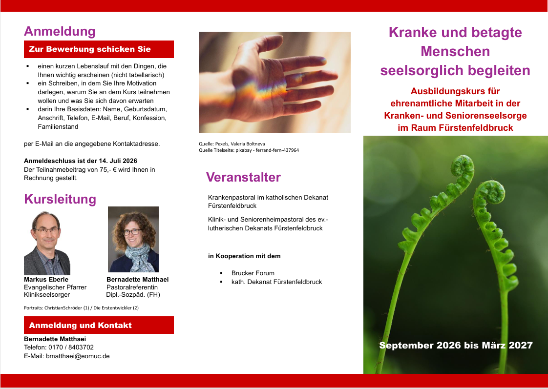 Flyer, Seelsorgekurs, Dekanat Fürstenfeldbruck, Seite 1