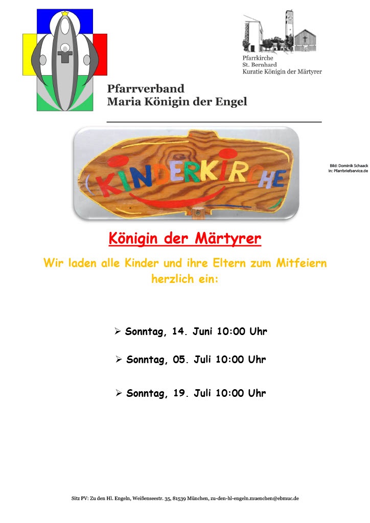 Einladung zur Kinderkirche in Königin der Märtyrer im Juni und Juli