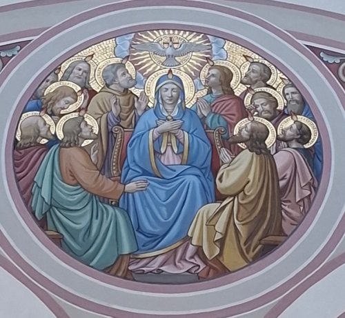 Pfingstbild: Maria im Kreise der Apostel; St. Bartholomäus, Kraiburg am Inn