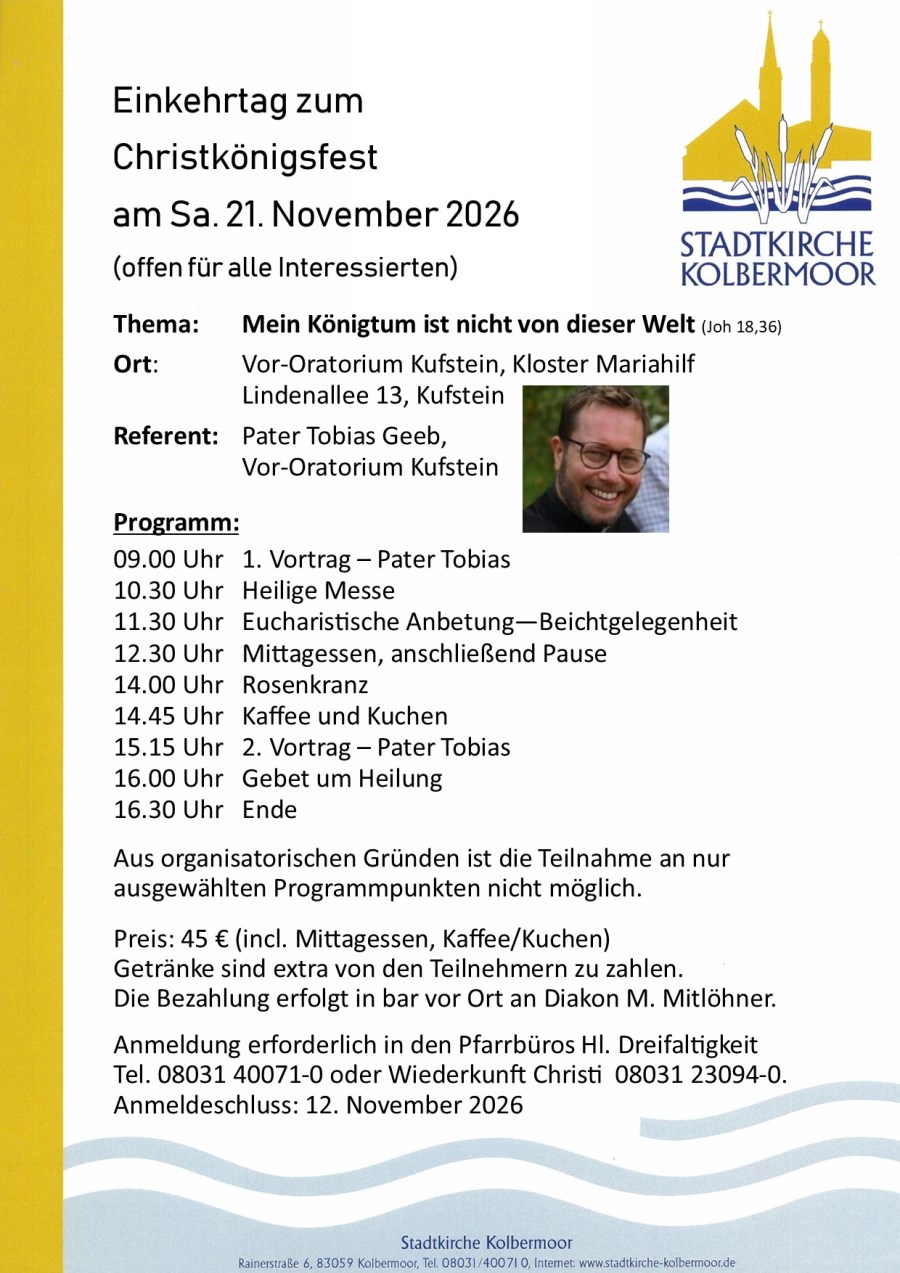 Einladung zum Einkehrtag am 21. November 2026