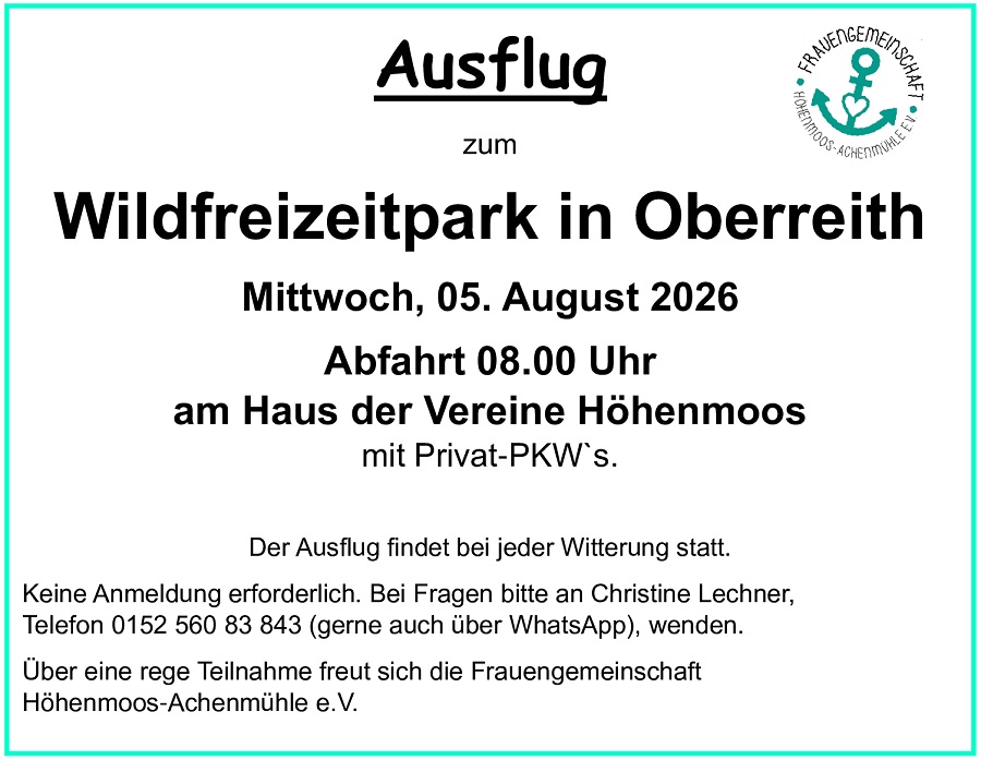 Frauengemeinschaft Höhenmoos Familienausflug Oberreith