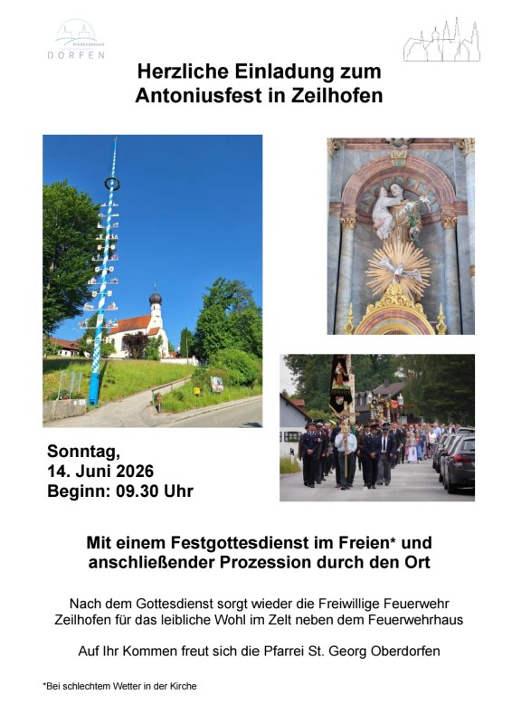 Einladung zum Antoniusfest in Zeilhofen am 14. Juni
