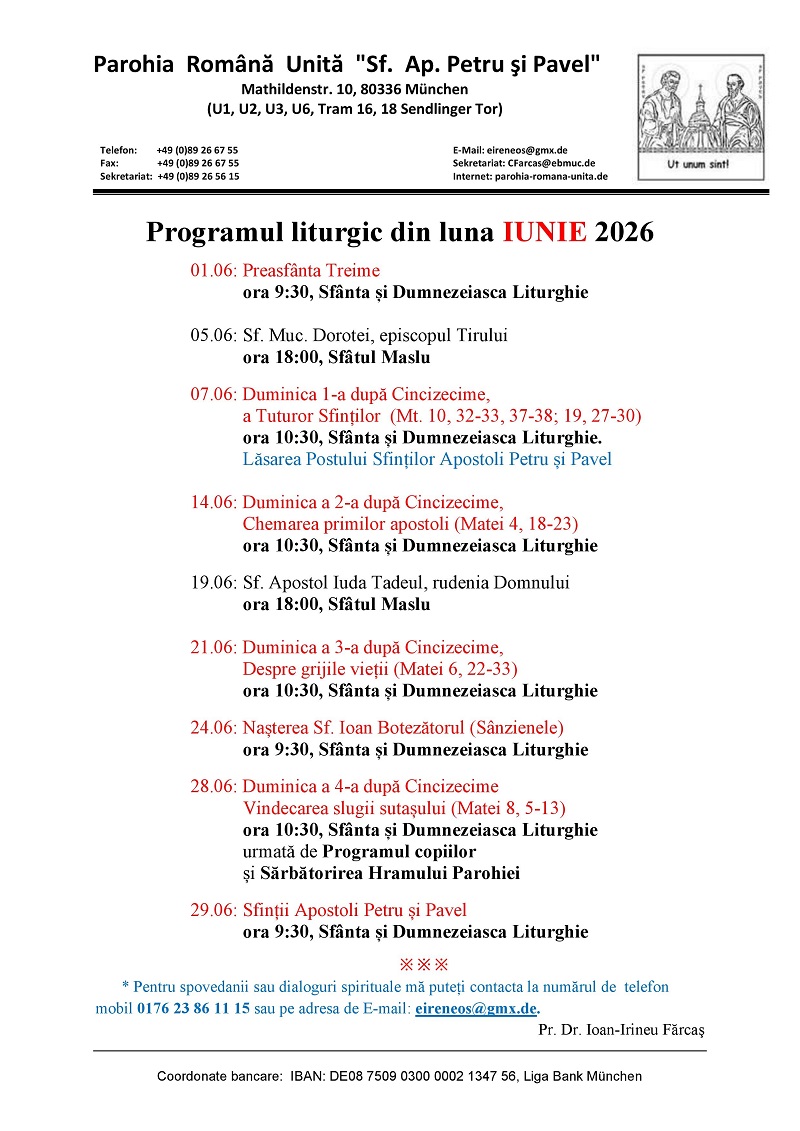 Program liturgic iunie