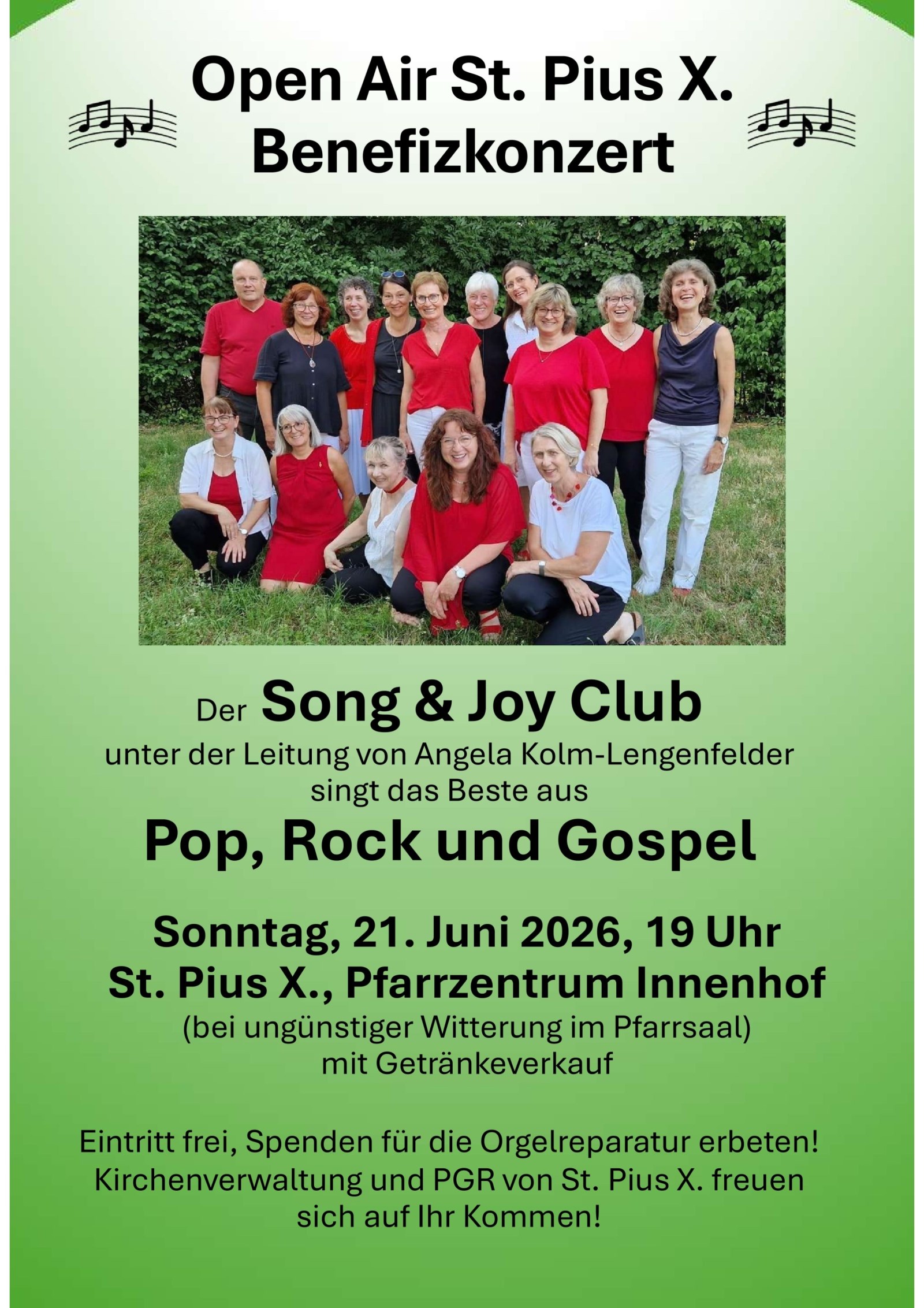 Open Air Benefizkonzert am 21.06.2026 um 19 Uhr in St. Pius X.