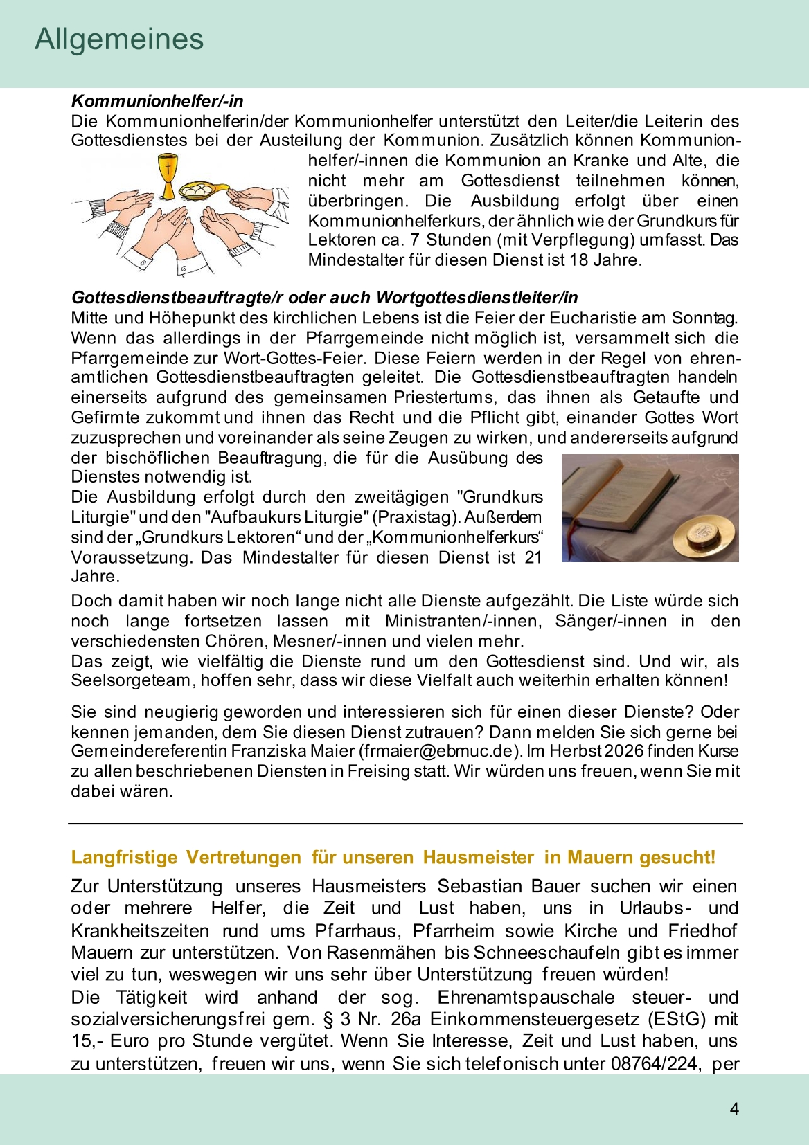 Pfarrblatt für die Pfarrverbände Hörgertshausen-Gammelsdorf und Mauern 08.Juni bis 05.Juli 2026 Seite 04