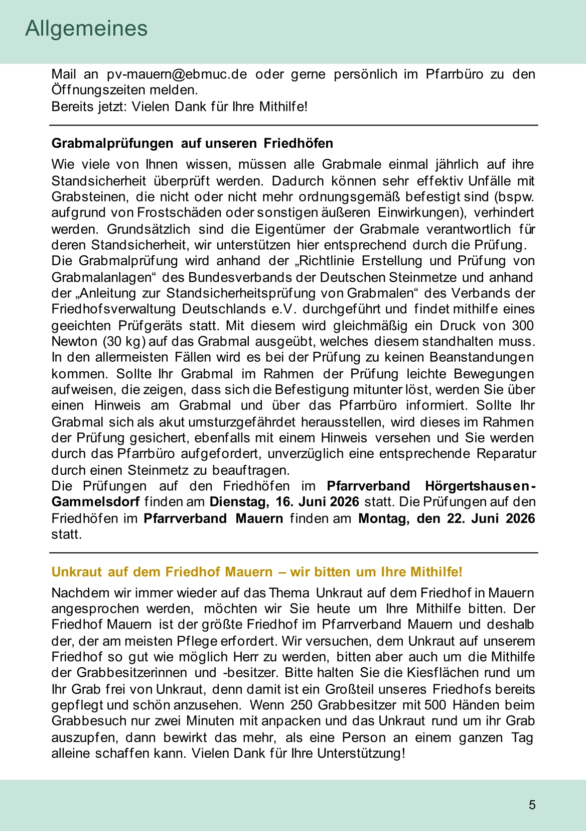 Pfarrblatt für die Pfarrverbände Hörgertshausen-Gammelsdorf und Mauern 08.Juni bis 05.Juli 2026 Seite 05