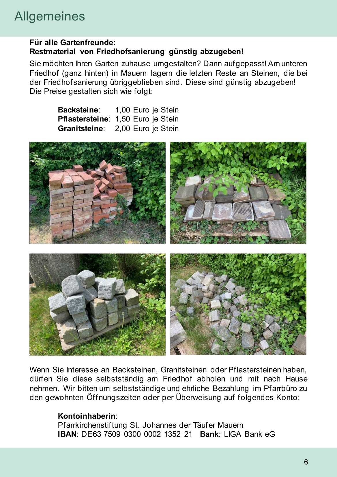 Pfarrblatt für die Pfarrverbände Hörgertshausen-Gammelsdorf und Mauern 08.Juni bis 05.Juli 2026 Seite 06