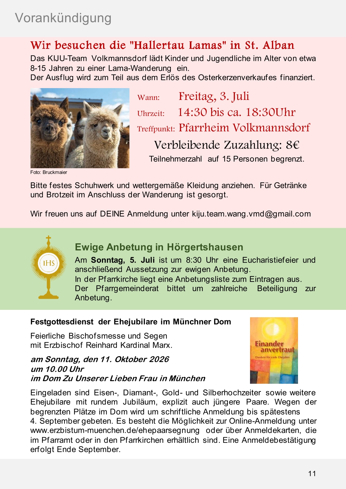 Pfarrblatt für die Pfarrverbände Hörgertshausen-Gammelsdorf und Mauern 08.Juni bis 05.Juli 2026 Seite 11