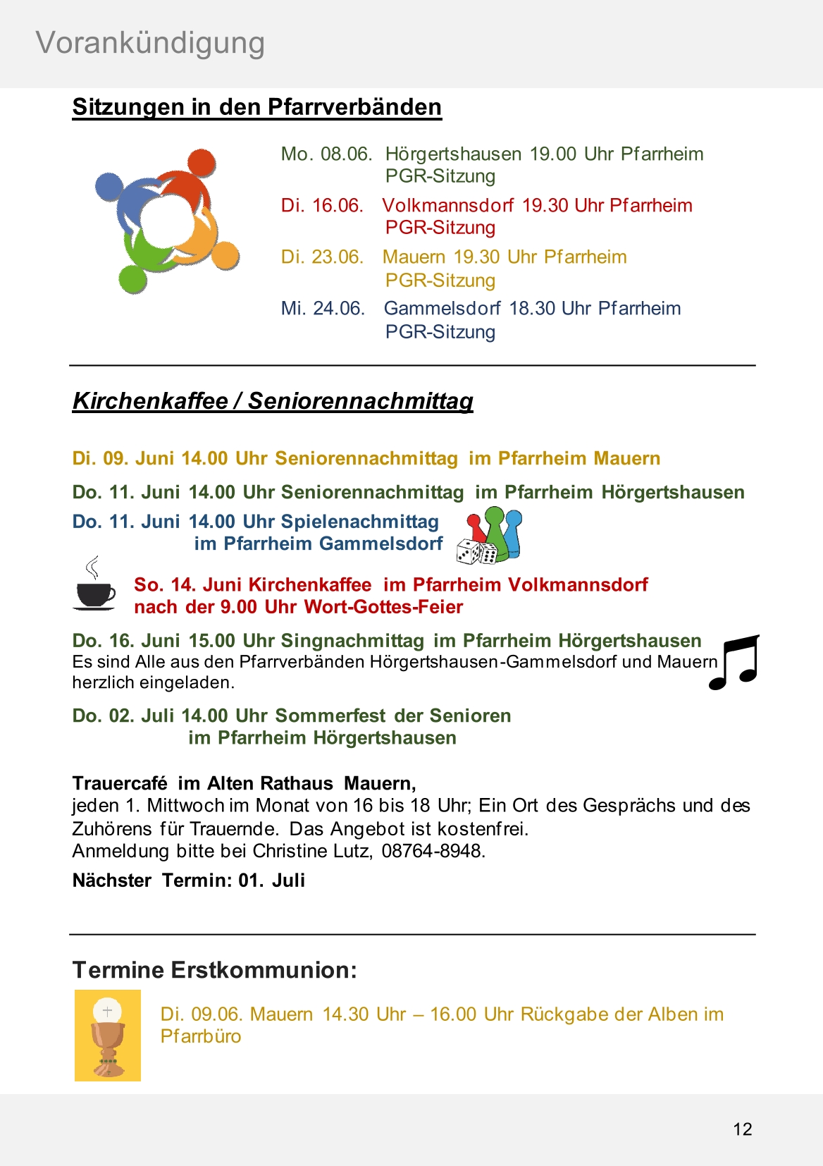 Pfarrblatt für die Pfarrverbände Hörgertshausen-Gammelsdorf und Mauern 08.Juni bis 05.Juli 2026 Seite 12