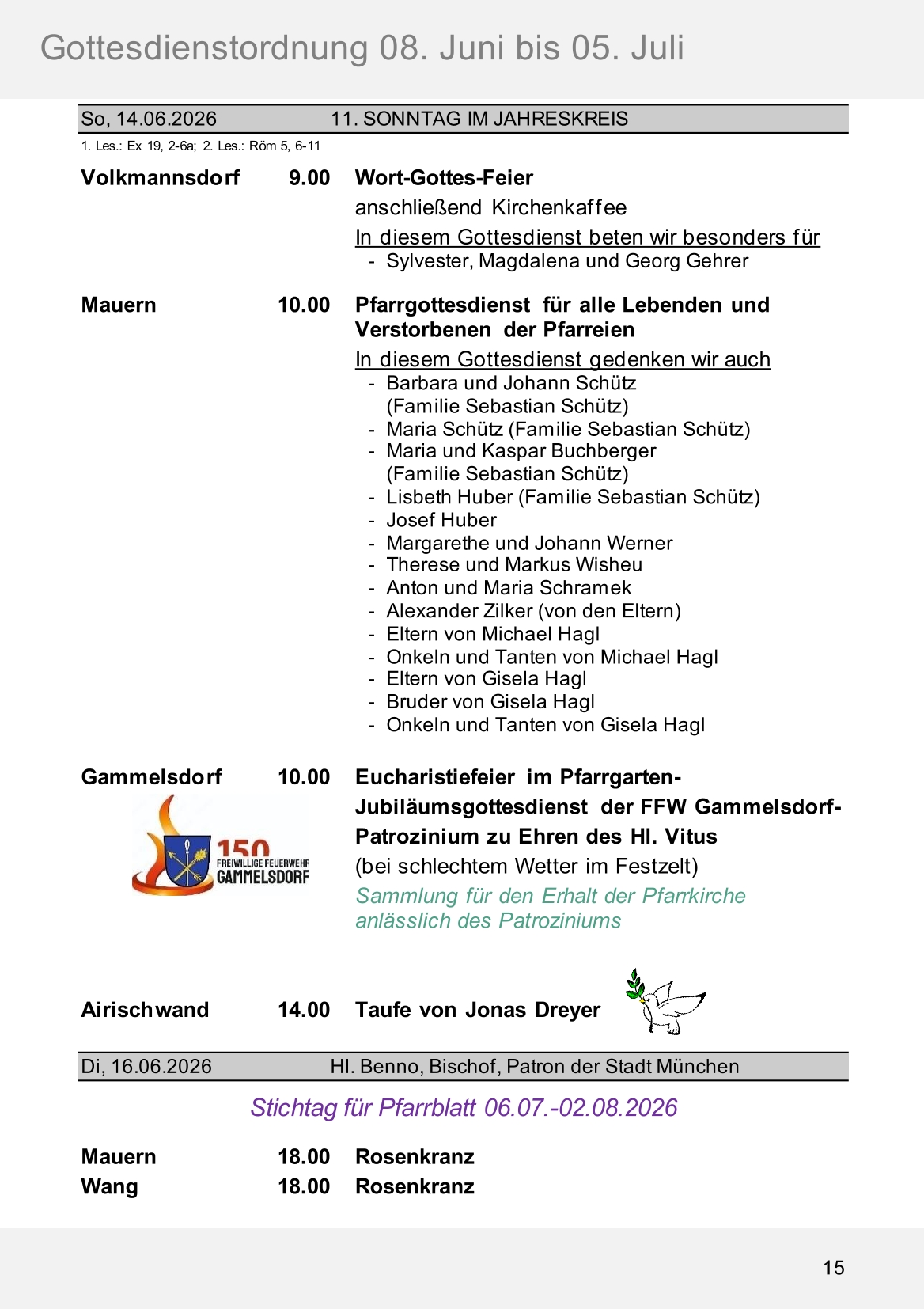 Pfarrblatt für die Pfarrverbände Hörgertshausen-Gammelsdorf und Mauern 08.Juni bis 05.Juli 2026 Seite 15