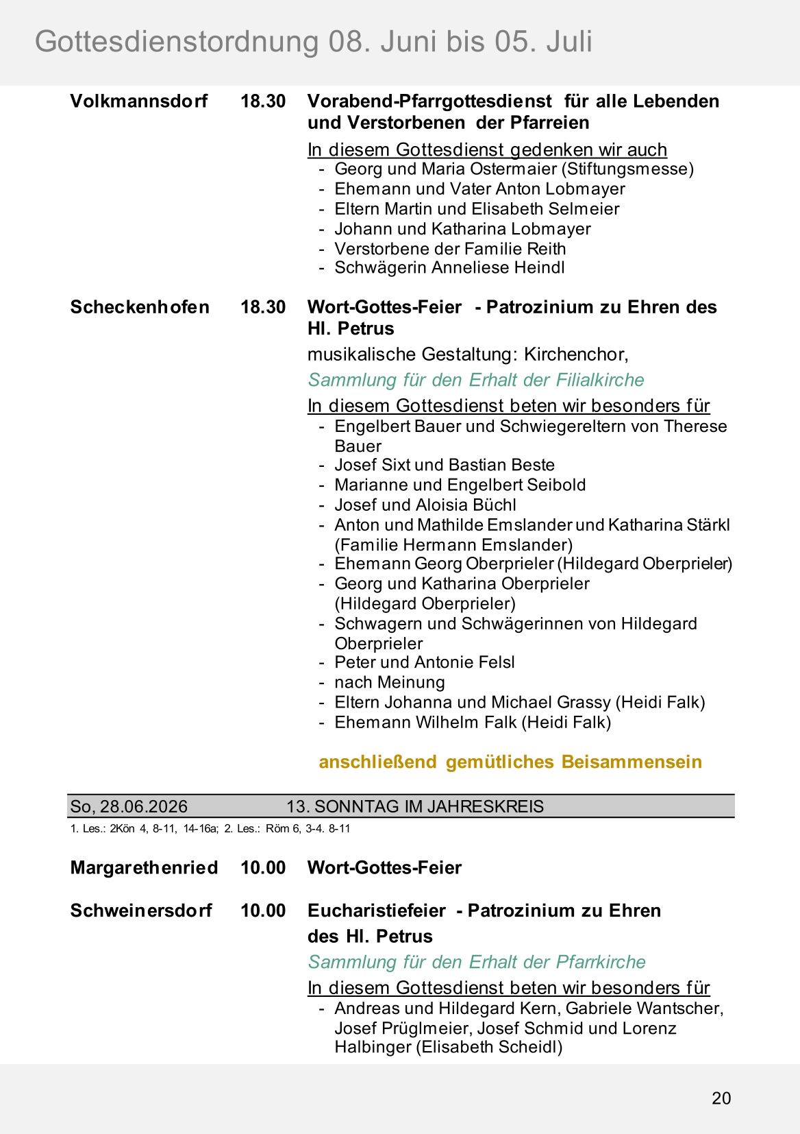 Pfarrblatt für die Pfarrverbände Hörgertshausen-Gammelsdorf und Mauern 08.Juni bis 05.Juli 2026 Seite 20