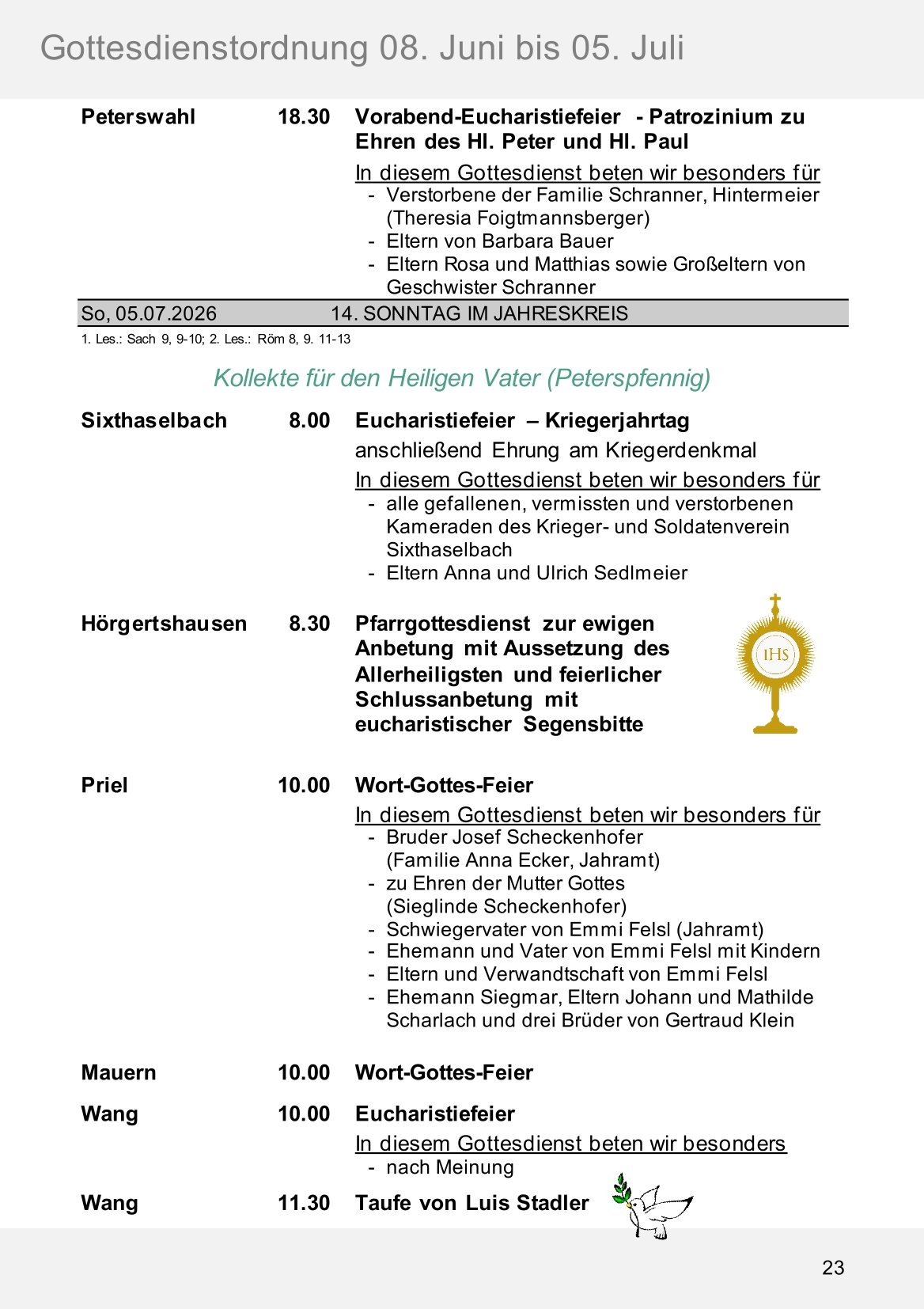 Pfarrblatt für die Pfarrverbände Hörgertshausen-Gammelsdorf und Mauern 08.Juni bis 05.Juli 2026 Seite 23