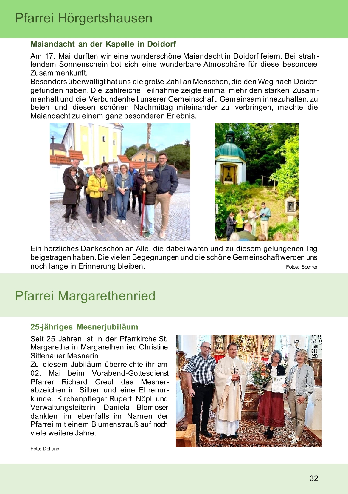 Pfarrblatt für die Pfarrverbände Hörgertshausen-Gammelsdorf und Mauern 08.Juni bis 05.Juli 2026 Seite 32