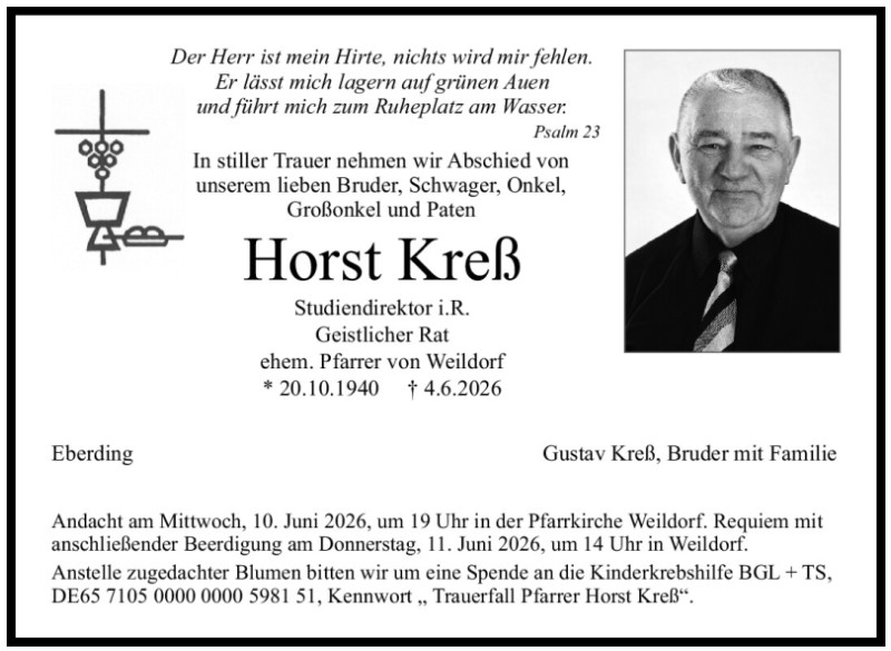 Todesanzeige Pfarrer Kress