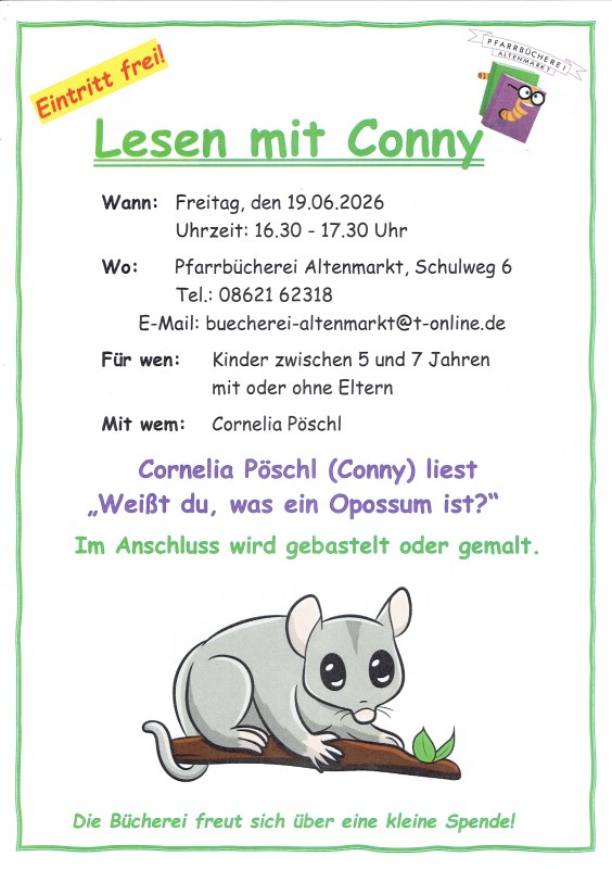 Plakat "Lesen mit Conny" im Monat Juni
