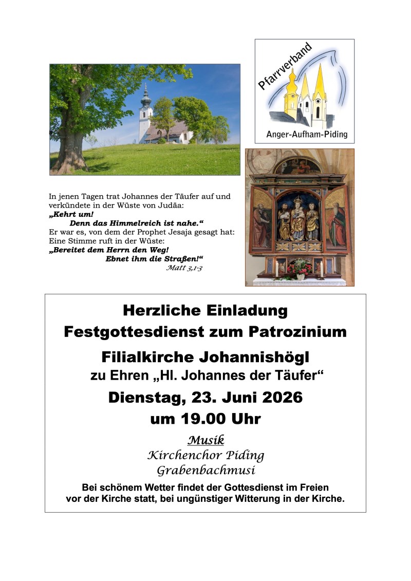 Einladung Patrozinium Johannishögl