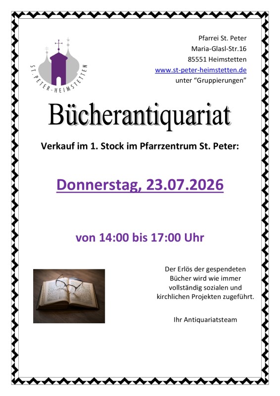 Plakat Bücherantiquariat Termine Verkauf 1. Stock Juli 2026