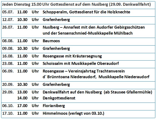 Berggottesdienste 2026