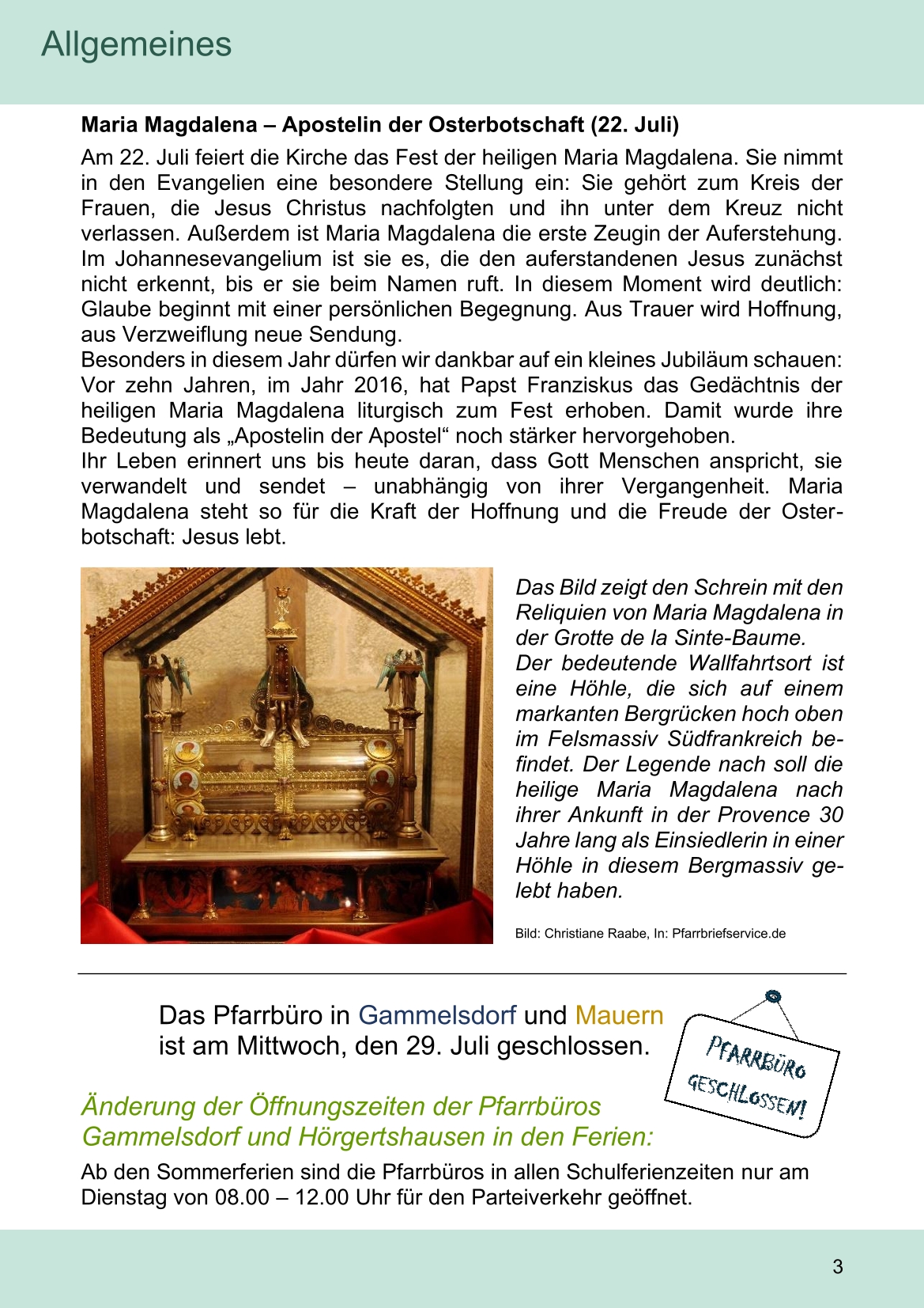 Pfarrblatt für die Pfarrverbände Hörgertshausen-Gammelsdorf und Mauern 06.Juli bis 02.August 2026 Seite 03