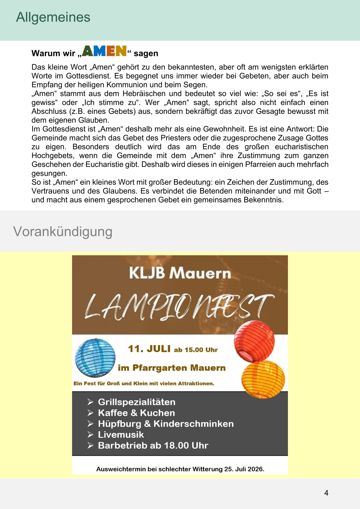 Pfarrblatt für die Pfarrverbände Hörgertshausen-Gammelsdorf und Mauern 06.Juli bis 02.August 2026 Seite 04